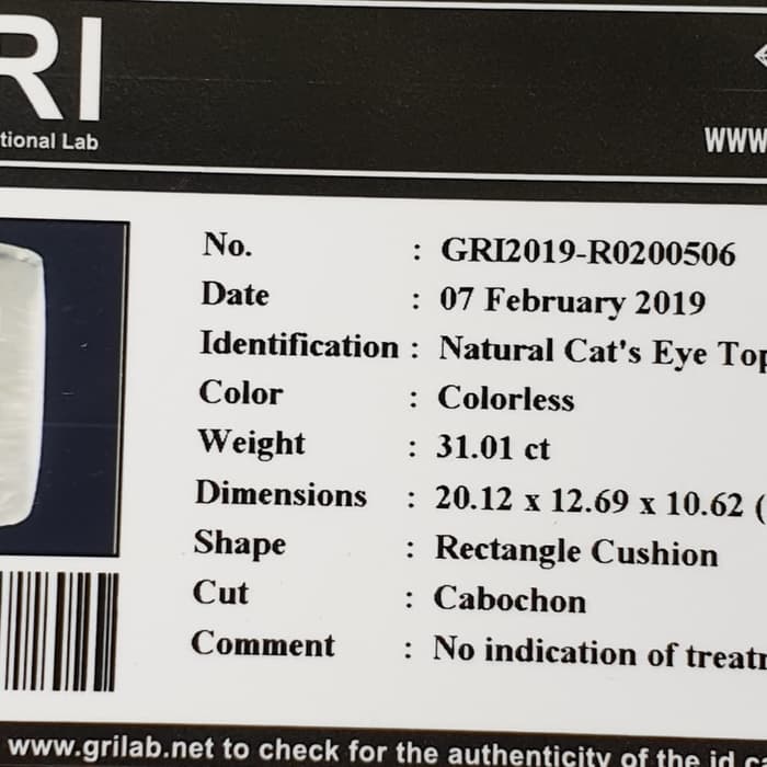 Batu Cat Eye Topaz  Memo 31.01 crt Clean